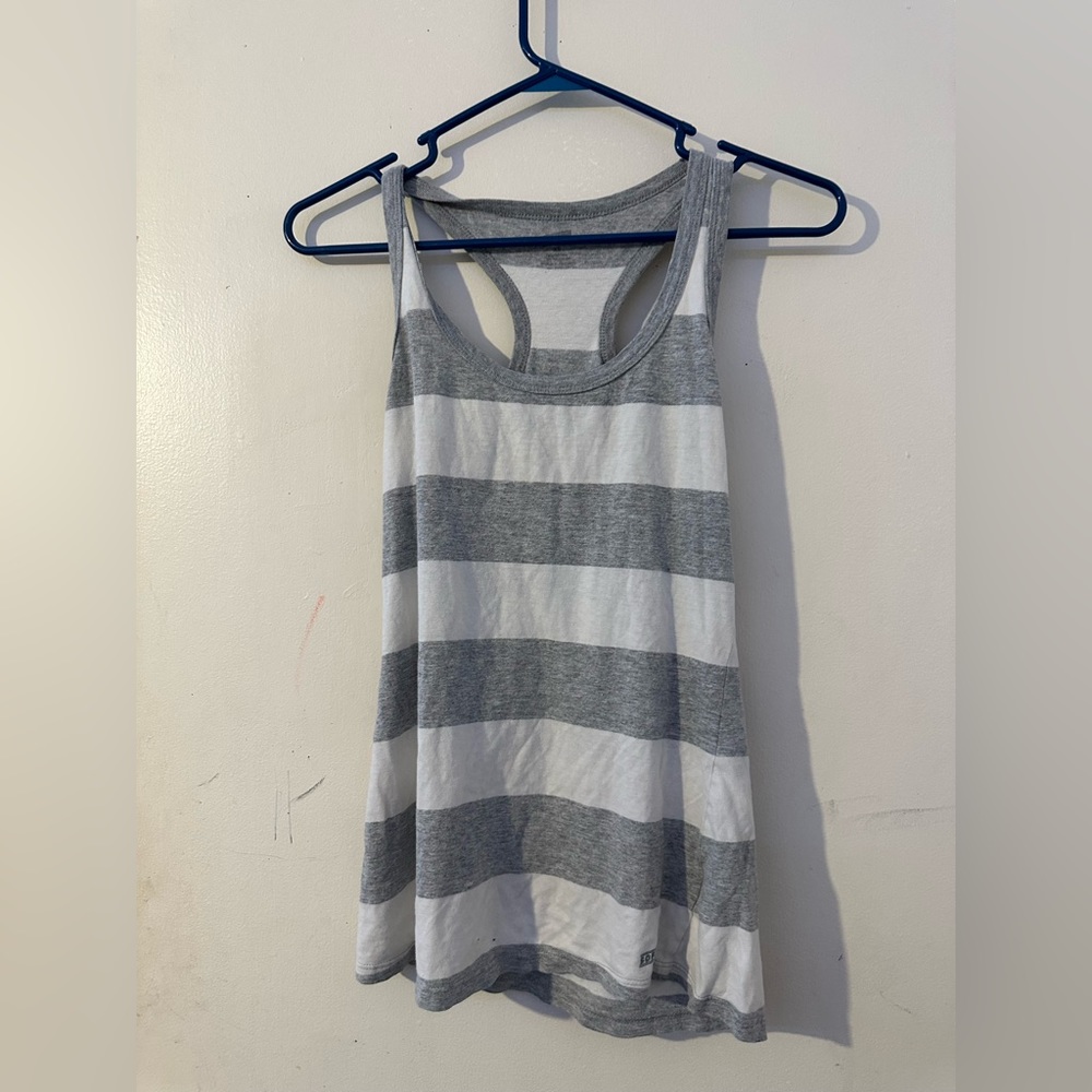 white and gray striped tank